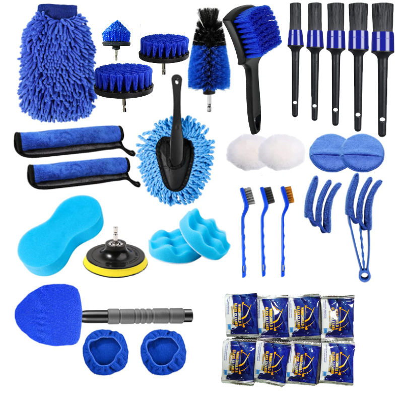 亞馬遜跨境汽車清潔刷38件套輪轂刷縫隙刷輪胎毛刷電鉆圓盤(pán)洗車刷